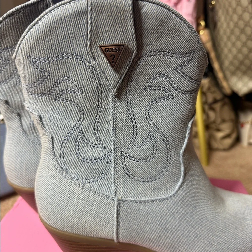 NEW Guess Los Angeles Denim Western Ankle Boots Size 8M